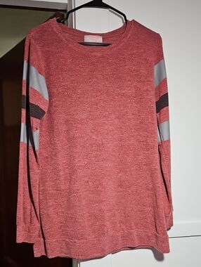 C+D+M Pink Long Sleeve T-Shirt Top Striped Sleeves Size M EUC